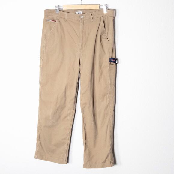 Tommy Jeans Women’s Khaki Carpenter Pants Y2K Minimalist Stretch Fit Size 28 - Picture 1 of 10